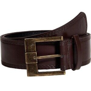 Maillard Womens Belt 3" Square Brass Buckle Wide Dress Waist Brown Faux Leather
